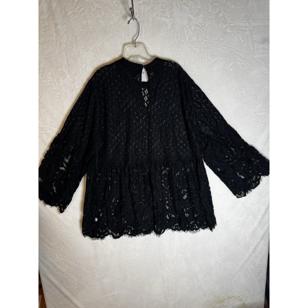 Lane Bryant Women’s Size 16 Top Baby Doll Black Lace Bell Sleeves Gothic